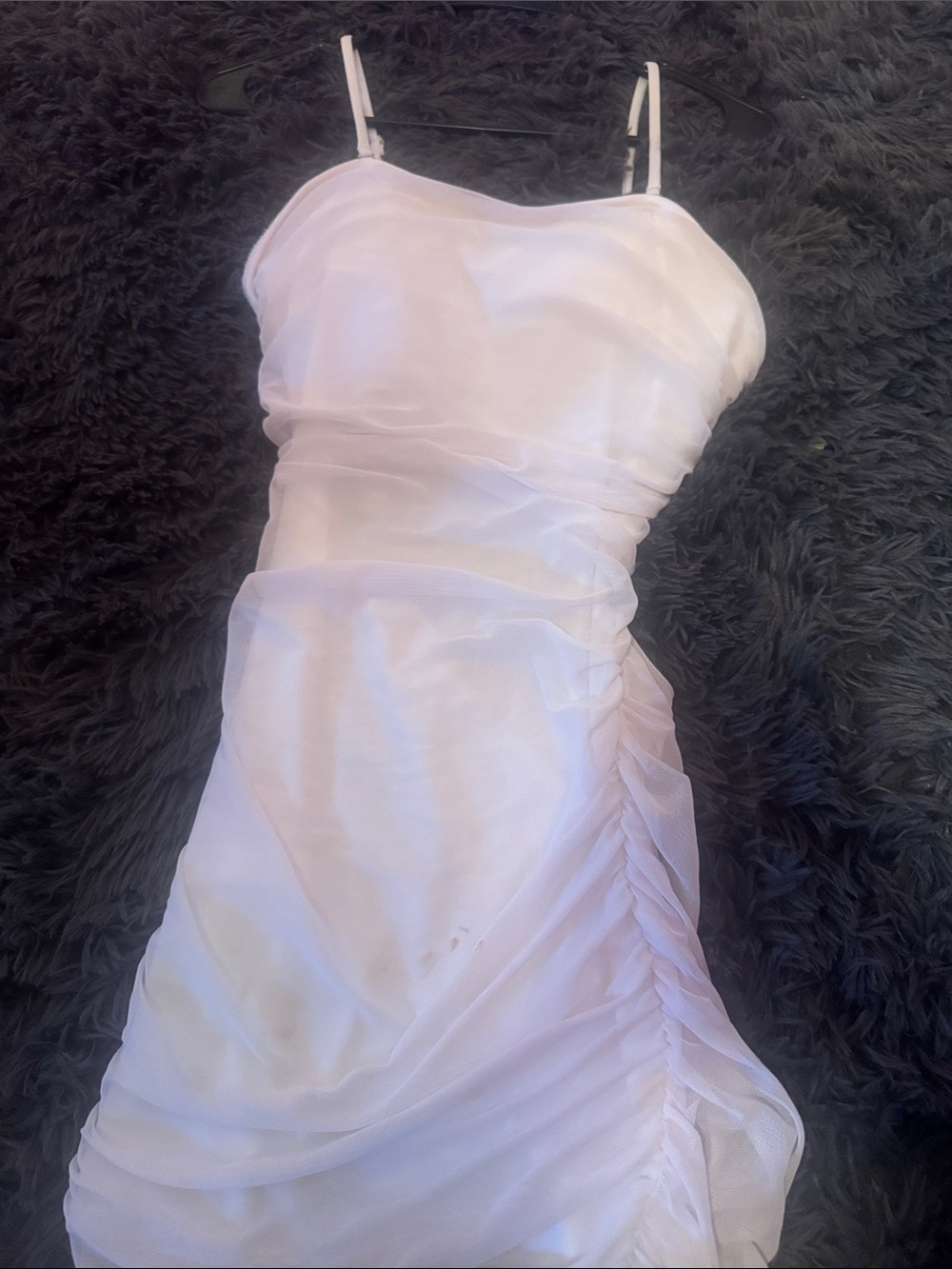 White Ruched Spaghetti-Strap Women’s Dress
